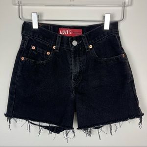 LEVIS Washed Black Mid-Rise Distressed Hem Cutoff Denim Shorts XS